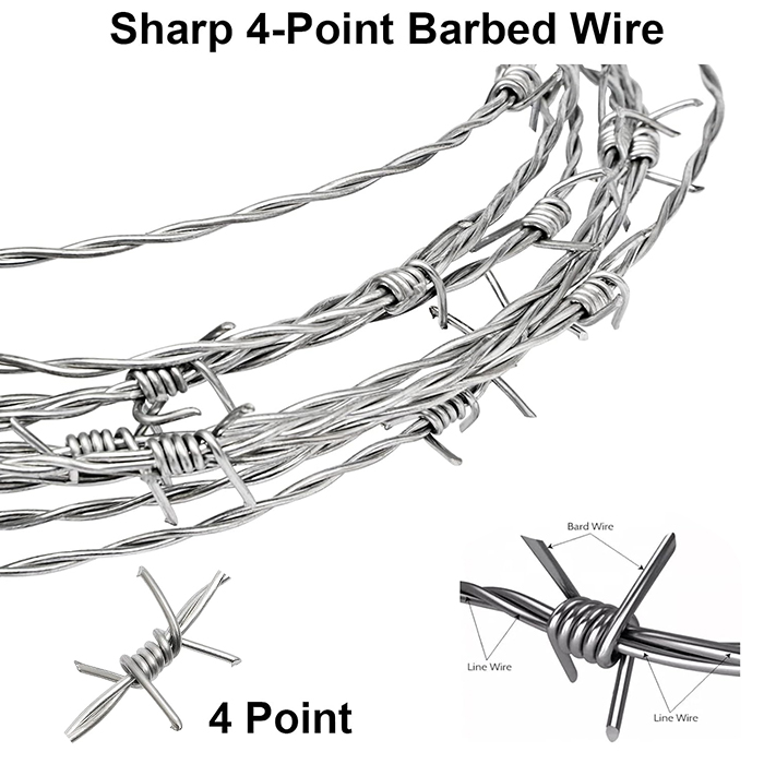 Galvanized anti climb 2 strands 4 points barbed wire fence