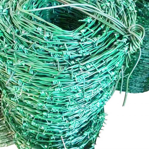 Green color PVC coated barbed wire fencing for security